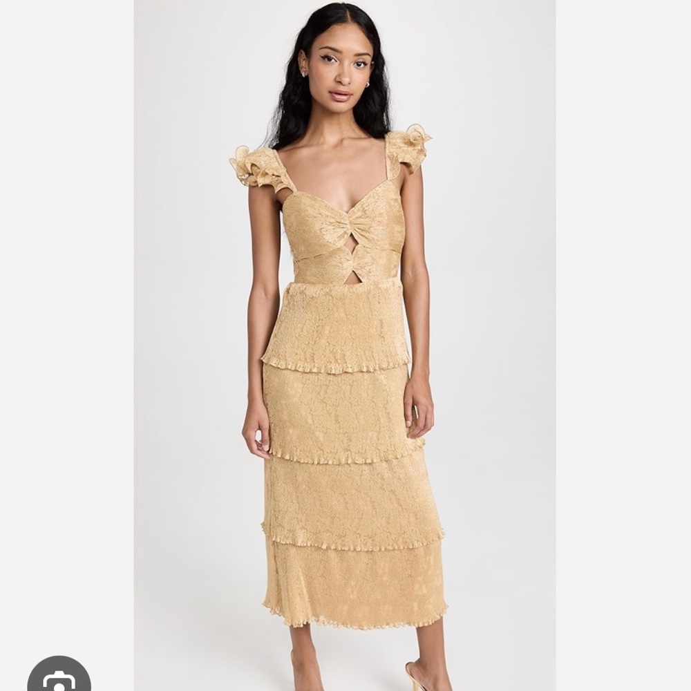 Saylor Soma Gold Metallic Tiered Dress Size XS